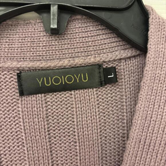 Women Autumn V Neck Elegant Knitted Sweater Button Cardigan. Purple. Pockets L - Picture 9 of 10